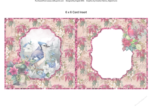 Winter Birds 14: Blue Jay 6 x 6 Card Insert with Crimson Poinsettias Background