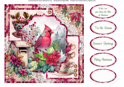 Winter Birds 10: Cardinal Bird 8 x 8 Quick Card Front with Sentiments