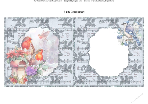 Winter Birds 11: Robins 6 x 6 Card Insert with Slate Blue Music Sheet Background