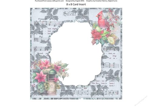 Winter Birds 7: Floral Mailbox 8 x 8 Card Insertt with Slate Blue Music Sheet Background