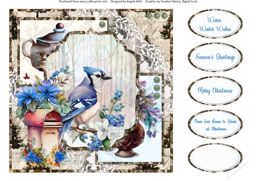 Winter Birds 16: Blue Jay 8 x 8 Quick Card Front with Sentiments