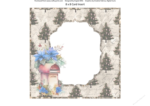 Winter Birds 16: Floral Mailbox 8 x 8 Card Insert Panel with Coffee Brown Christmas Trees Background