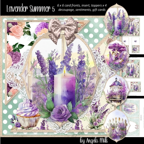 Lavender Summer 5: Lavender Candle 6 x 6 Card Mini Kit with 4 Toppers, Seven Sheets