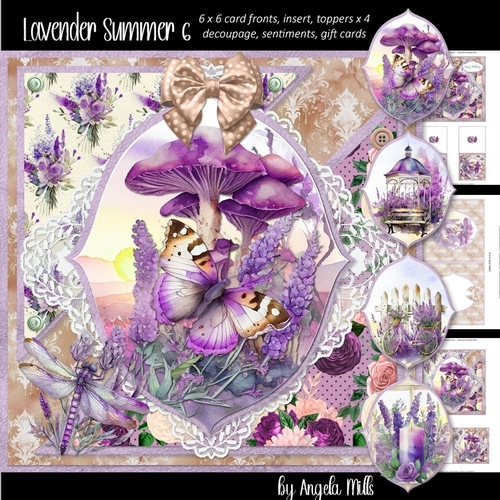 Lavender Summer 6: Lavender Butterfly/Dragonfly 6 x 6 Card Mini Kit with 4 Toppers, Seven Sheets