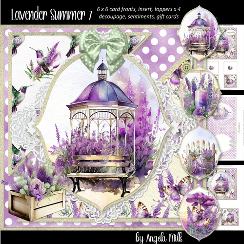 Lavender Summer 7: Lavender Gazebo/Garden Bench 6 x 6 Card Mini Kit with 4 Toppers, Seven Sheets