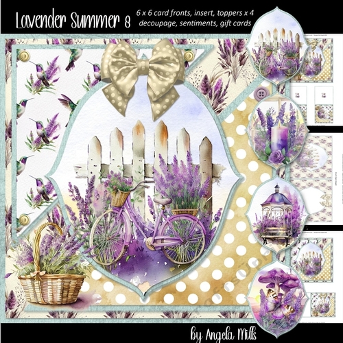Lavender Summer 8: Lavender Bicycle/Fence 6 x 6 Card Mini Kit with 4 Toppers, Seven Sheets