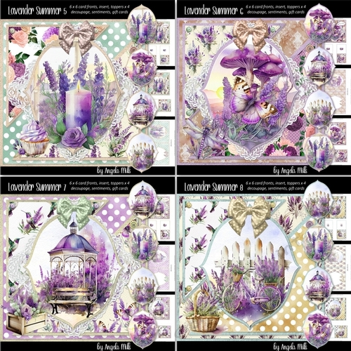 Lavender Summer 5 to 8 Bumper Kit, Four 6 x 6 Card Mini-Kits, 28 Sheets