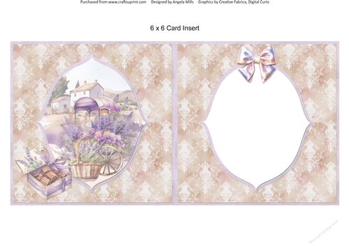 Lavender Summer 17: Floral Lavender Cart 6 x 6 Card Insert with Peach/Lilac Background