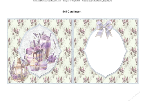 Lavender Summer 21: Lavender Cakes 5.5 x 5.5 Card Insert with Lavender/Green Floral Background