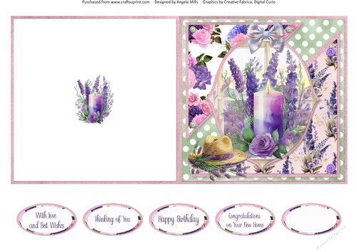 Lavender Summer 29: Lavender Candle/Straw Hat 5.5 x 5.5 Quick Cut & Fold Card with Sentiments