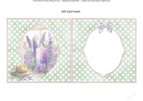Lavender Summer 29: Lavender Candle/Straw Hat 5.5 x 5.5 Card Insert with Green/White Polka Dot Background
