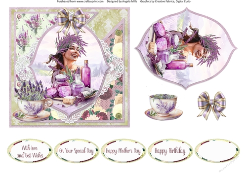 Lavender Summer 41: Spa Day 6 x 6 Card Front with Topper, Decoupage and Sentiments