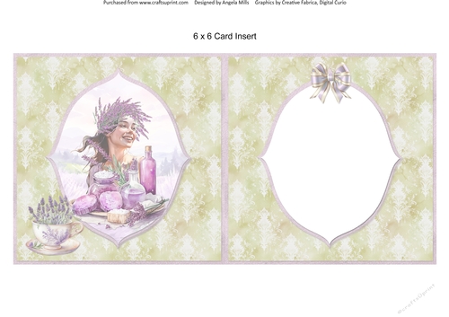Lavender Summer 41: Spa Day 6 x 6 Card Insert with Green/White Damask Background