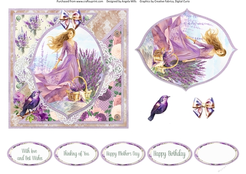 Lavender Summer 52: Lovely in Lavender 6 x 6 Card Front with Decoupage, Topper and Sentiments