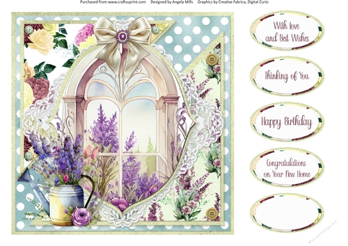 Lavender Summer 25: Lavender Window 8 x 8 Quick Card Front with Sentiments