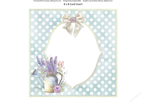 Lavender Summer 25: Lavender Window 8 x 8 Card Insert with Aqua/White Polka Dot Background