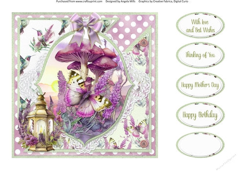 Lavender Summer 33: Lavender Butterfly 7 x 7 Card Front with Sentiments