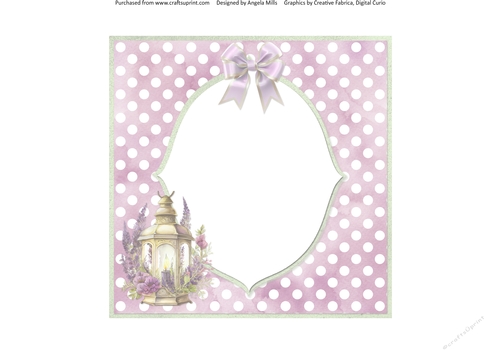 Lavender Summer 33: Lavender Lantern 7 x 7 Card Insert with Violet/White Polka Dot Background