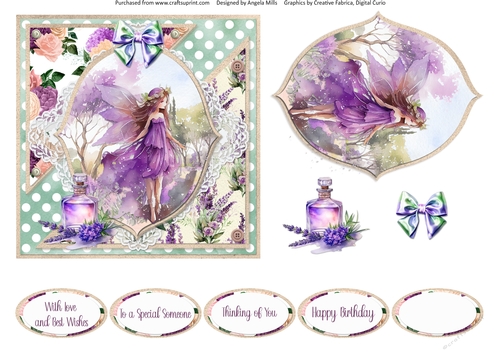 Lavender Summer 26: Lavender Fairy 6 x 6 Card Front with Topper, Decoupage and Sentiments