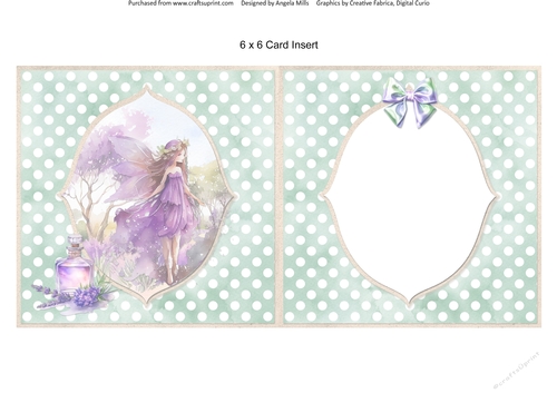 Lavender Summer 26: Lavender Fairy 6 x 6 Card Insert with Aqua/White Polka Dot Background