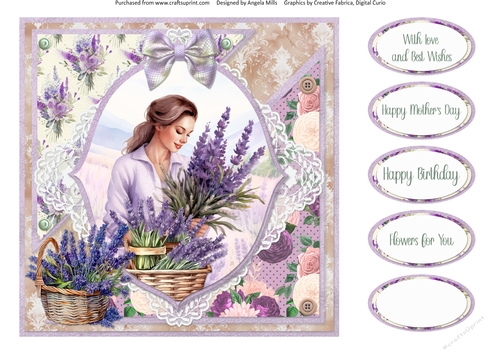 Lavender Summer 48: Lavender Basket 8 x 8 Card Front with Sentiments