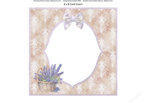 Lavender Summer 48: Lavender Basket 8 x 8 Card Insert with Fawn/White Damask Background