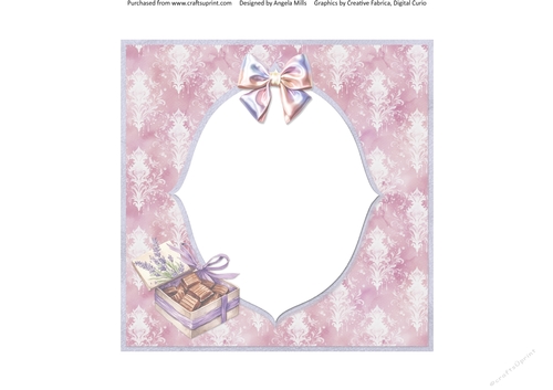 Lavender Summer 60: Celebration Chocolates 7 x 7 Card Insert with Pink/White Damask Background