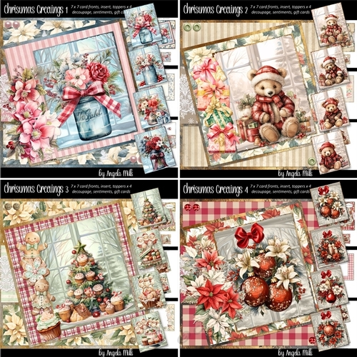 Christmas Greetings 1 to 4 Bumper Kit: Four 7 x 7 Card Mini-Kits, 32 Sheets, 16 Toppers