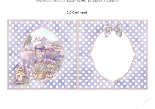 Lavender Summer 18: Lavender Floral Cart 5 x 5 Card Insert with Lavender/White Polka Dot Background