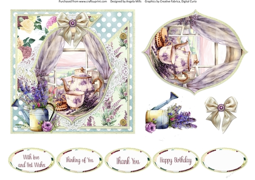 Lavender Summer 49: Lavender Tea 6 x 6 Card Front with Topper, Decoupage and Sentiments