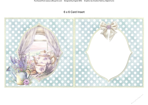 Lavender Summer 49: Lavender Tea 6 x 6 Card Insert with Aqua/White Polka Dot Background