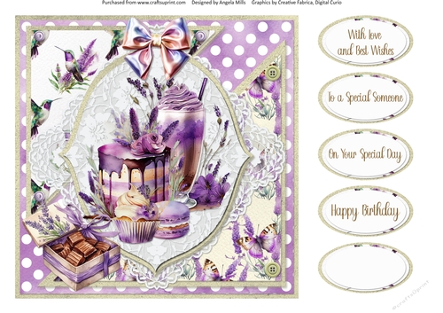 Lavender Summer 22: Lavender Celebration Cake 8 x 8 Quick Card Front with Sentiments
