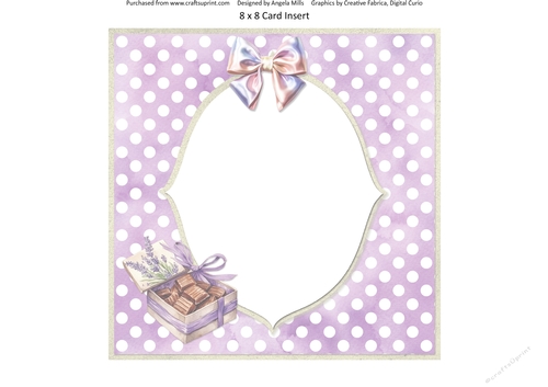 Lavender Summer 22: Lavender Chocolate Box 8 x 8 Card Insert with Lavender/White Polka Dot Background