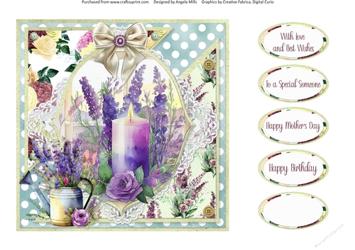 Lavender Summer 30: Lavender Candle 7 x 7 Quick Card Front with Sentiments