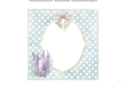 Lavender Summer 30: Lavender Candle 7 x 7 Card Insert with Blue/White Polka Dot Background
