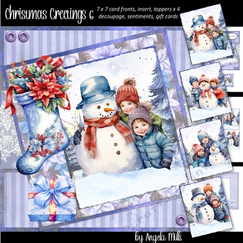 Christmas Greetings 6: Snowman & Children 7 x 7 Card Mini Kit, 8 Sheets incl. 4 Toppers