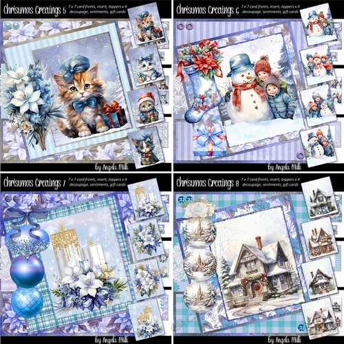 Christmas Greetings 5 to 8 Bumper Kit: 7 x 7 Cards,Kittens, Candles, Snowman, Children Houses: 32 Sheets, 16 Toppers
