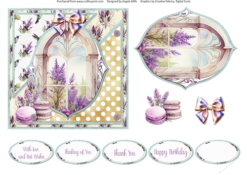 Lavender Summer 23: Lavender Window 6 x 6 Card Front with Topper, Decoupage and Sentiments