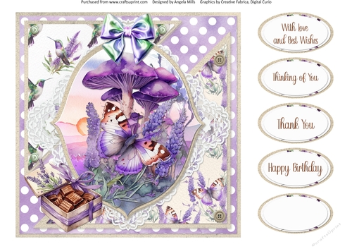 Lavender Summer 34: Butterfly 8 x 8 Quick Card Front with Sentiments
