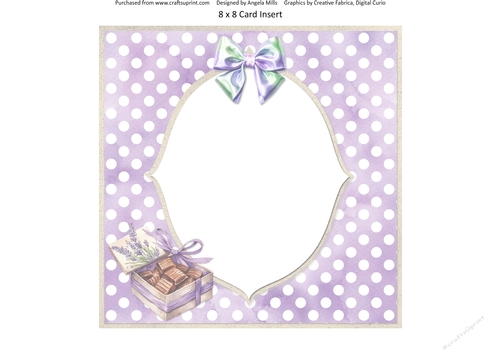 Lavender Summer 34: Chocolate Box 8 x 8 Card Insert with Lilac/White Polka Dot Background