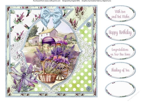 Lavender Summer 19: Lavender Cart 8 x 8 Quick Card Front with Sentiments