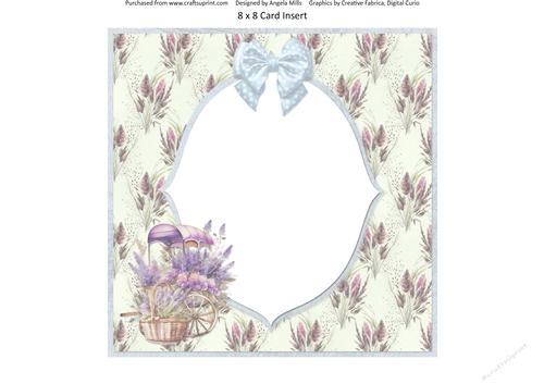 Lavender Summer 19: Lavender Cart 8 x 8 Card Insert with Lavender Floral Background
