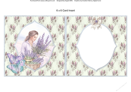 Lavender Summer 46: Lavender Gatherer 6 x 6 Card Insert with Lavender/Mint Green Floral Background