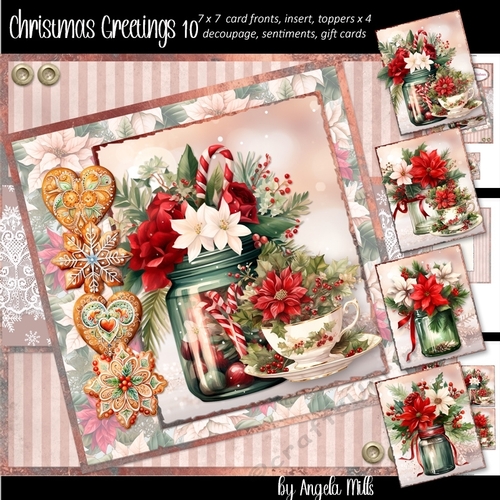 Christmas Greetings 10: Poinsettia Mason Jar 7 x 7 Card Mini Kit: 8 Sheets, 4 Toppers