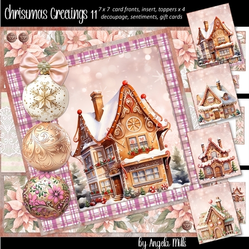 Christmas Greetings 11: Gingerbread House 7 x 7 Card Mini Kit: 8 Sheets, 4 Toppers