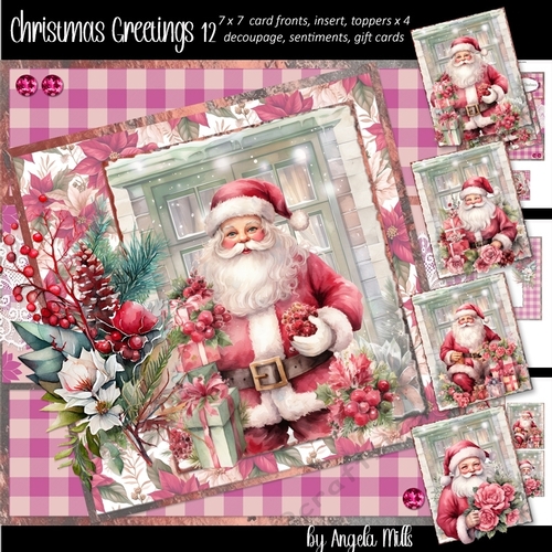 Christmas Greetings 12: Santa & Gift Boxes 7 x 7 Card Mini Kit: 8 Sheets, 4 Toppers