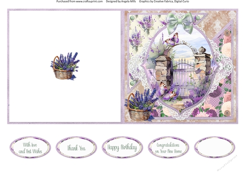 Lavender Summer 62: Butterfly Gate 5 x 5 Quick Cut & Fold Card with Sentiments