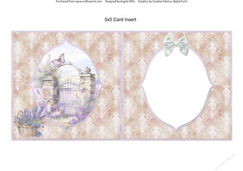 Lavender Summer 62: Butterfly Gate 5 x 5 Card Insert with FawnWhite Damask Background
