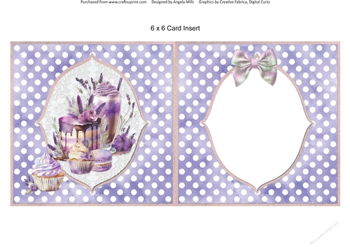 Lavender Summer 20: Lavender Cake 6 x 6 Card Insert with LavenderWhite Polka Dot Background