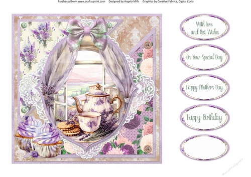Lavender Summer 50: Lavender Tea 7 x 7 Quick Card Front with Sentiments